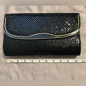 Vintage 11” Black Metal Mesh Clutch with Gold Accent and Chain Strap